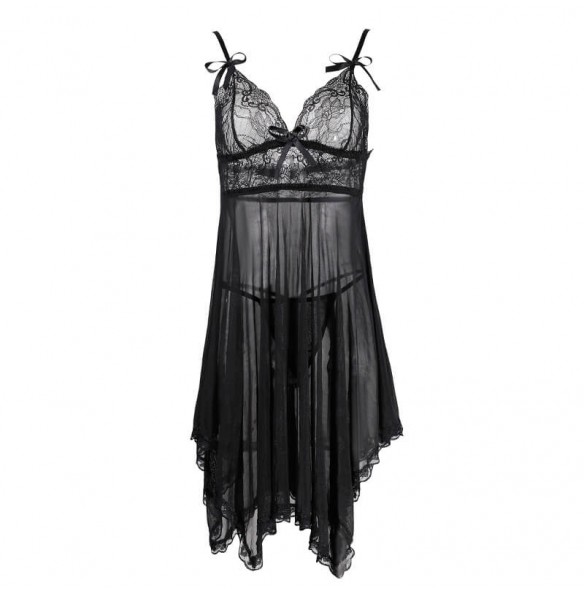 FEE ET MOI - Deep V Sheer Lace Nightdress (Black) FEE ET MOI - Deep V Sheer Lace Nightdress (Black)